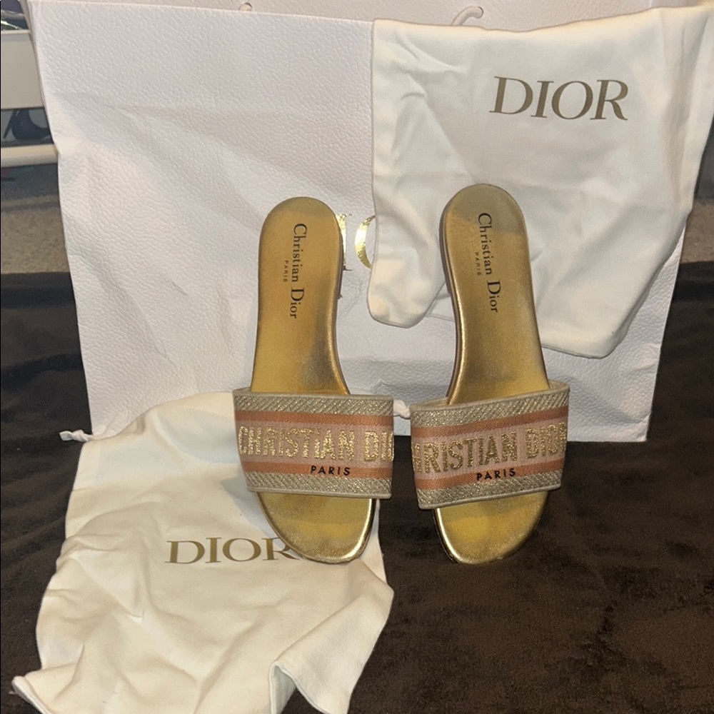 Dior Gold Slide Sandals